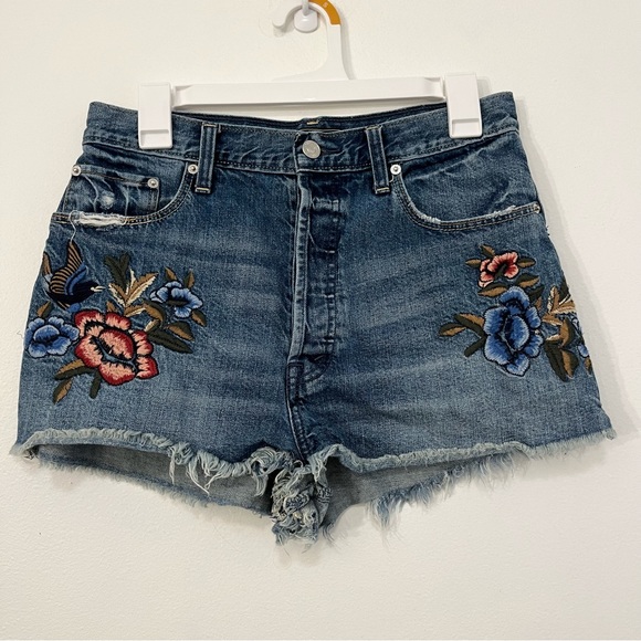 Abercrombie & Fitch Pants - Abercrombie & Fitch Embroidered Cutoff Jean Shorts Button Fly Women’s Size 28